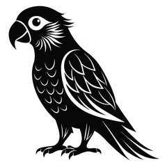 Striking Silhouette A Bold Black and White Depiction of an Exotic Parrot, Perfect for Graphic Design and Wildlife Enthusiasts