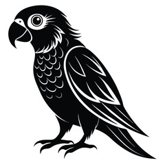 Striking Silhouette of a Parrot A Bold Black and White Illustration Capturing the Essence of Tropical Birdlife in Vector Format