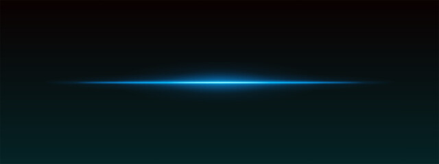 Blue horizontal light beam on dark gradient background. Sharp glowing line with soft edges creates sci-fi effect.