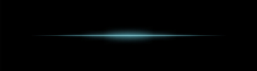 Thin Blue laser beam across dark background with glowing center. Minimalistic horizontal light effect with sharp gradient and smooth fade at edges.