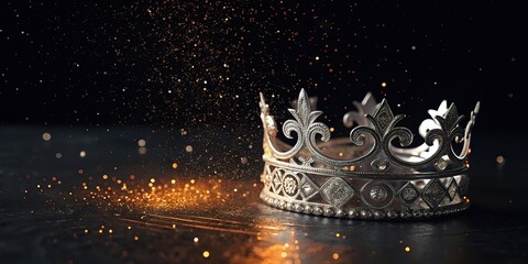 Regal Splendor A Silver Crown Shimmers Amidst a Shower of Golden Light