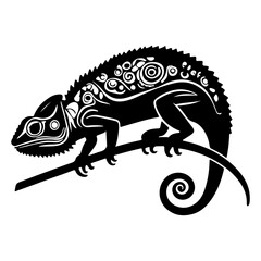 Stylized Chameleon Lizard on Branch Vector Art