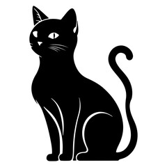 Elegant Black Cat Sitting Silhouette Vector