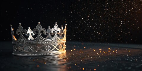 A majestic silver crown glistens in the dark amidst a shower of golden light