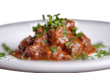 Savory Meatballs in Rich Tomato Sauce with Fresh Herbs isolated on a transparent background parsley