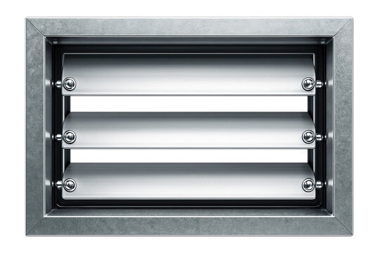 Galvanized steel backdraft damper for preventing reverse airflow in ventilation systems.