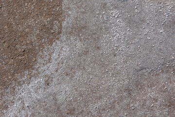 Top view of a desert area with white patches of dried salt, Kalmykia, Russia. Salt flats in Kalmykia