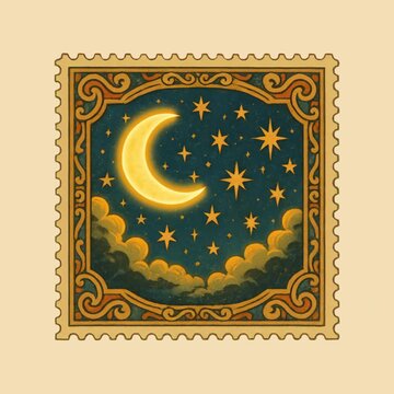 Vintage celestial stamp animation isolated asset, transparent 4K video, alpha channel, ProRes 4444