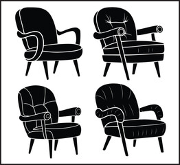 Armchair Silhouette Vector Set - Upholstered Lounge Chair Icons