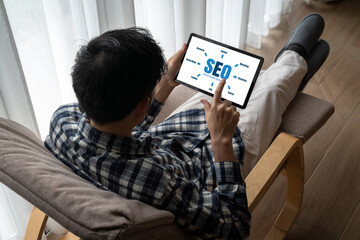 SEO search engine optimization for modish e-commerce and online retail business showing on computer...