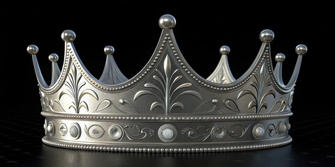 Majestic silver crown with intricate detailing reflecting regality against a dark backdrop