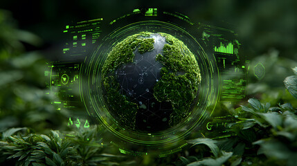 Green Earth with Digital Interface and Data globe technology