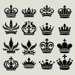 The "Vector Design Elements of a King's Crown" is a collection of elegant vector-style graphics featuring royal crown motifs with intricate details and classic ornaments. Each element is carefully des