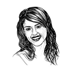 Cheerful Hand-drawn Portrait of a Smiling Woman Sketch Art Design