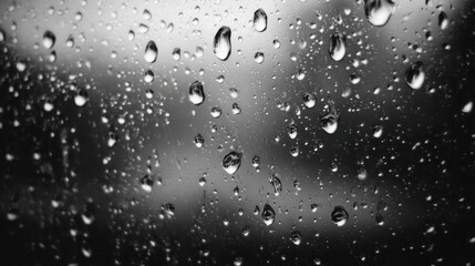 Raindrops on a window in grayscale