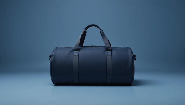 sleek dark blue duffle bag mockup on plain background &ndash; customizable travel, gym, or weekend bag for product showcase and branding
