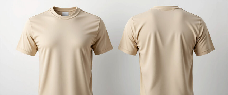 T-shirt mockup. beige blank t-shirt front and back views. female clothes wearing clear attractive apparel tshirt models template