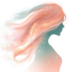 Fototapeta premium Abstract female profile with ethereal hair