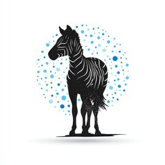 Fototapeta premium Silhouette of a zebra with a light blue dotted circle