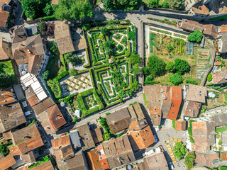Aerial close up view of Yvoire on Lake Geneva five senses garden Most beautiful villages of France