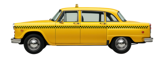 Checker cab with distinctive yellow and black pattern and chrome hubcaps