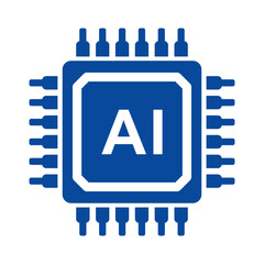 Artificial intelligence blue CPU chip with circuits on white Vector illustration. Technology innovation, futuristic technology Ai processor. Machine learning design.Smart network digital technology.