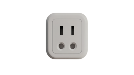 A modern white electrical outlet with two vertical slots and two round grounding holes in a rectangular shape with rounded edges.