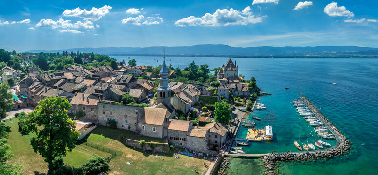 Aerial view of Yvoire on Lake Geneva with medieval ramparts Most beautiful villages of France
