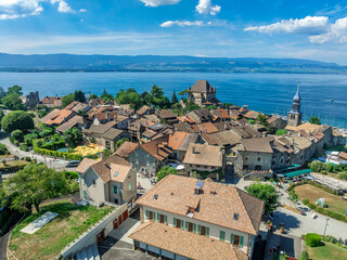 Aerial view of Yvoire on Lake Geneva with medieval ramparts Most beautiful villages of France