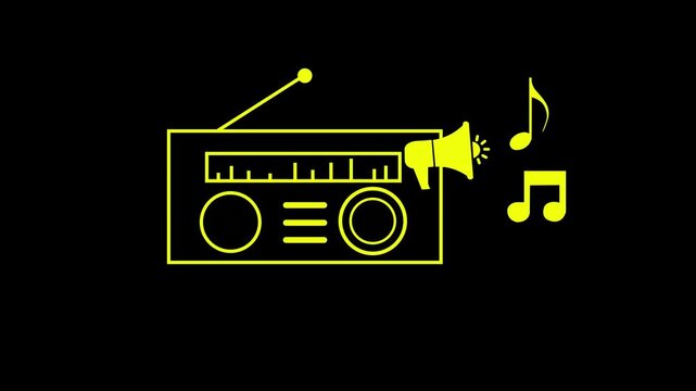 Retro radio with speaker and musical notes emitting sound waves Motion 4k Video