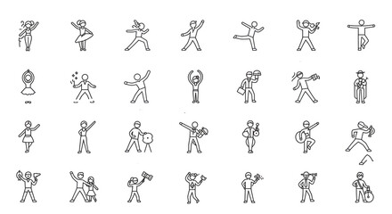 Fototapeta premium A collection of line art illustrations depicting various stick figures in different poses