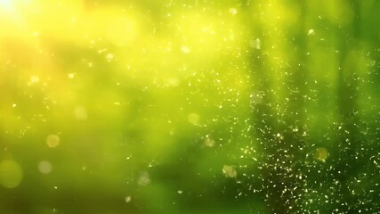 Lush green and golden yellow bokeh background with bright shimmering light particles an atmospheric natural abstract texture overlay perfect for captivating vid - Powered by Adobe