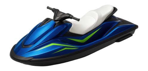 Jet ski with an open seating configuration and bright graphics