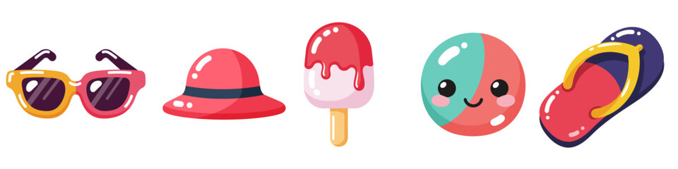 Summer Fun – Cute Vector Icons in Jelly Candy Style (Set01)