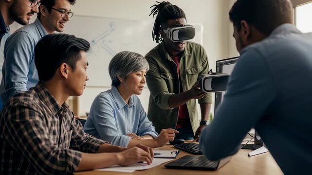Multidisciplinary group participating in virtual infrastructure design review.