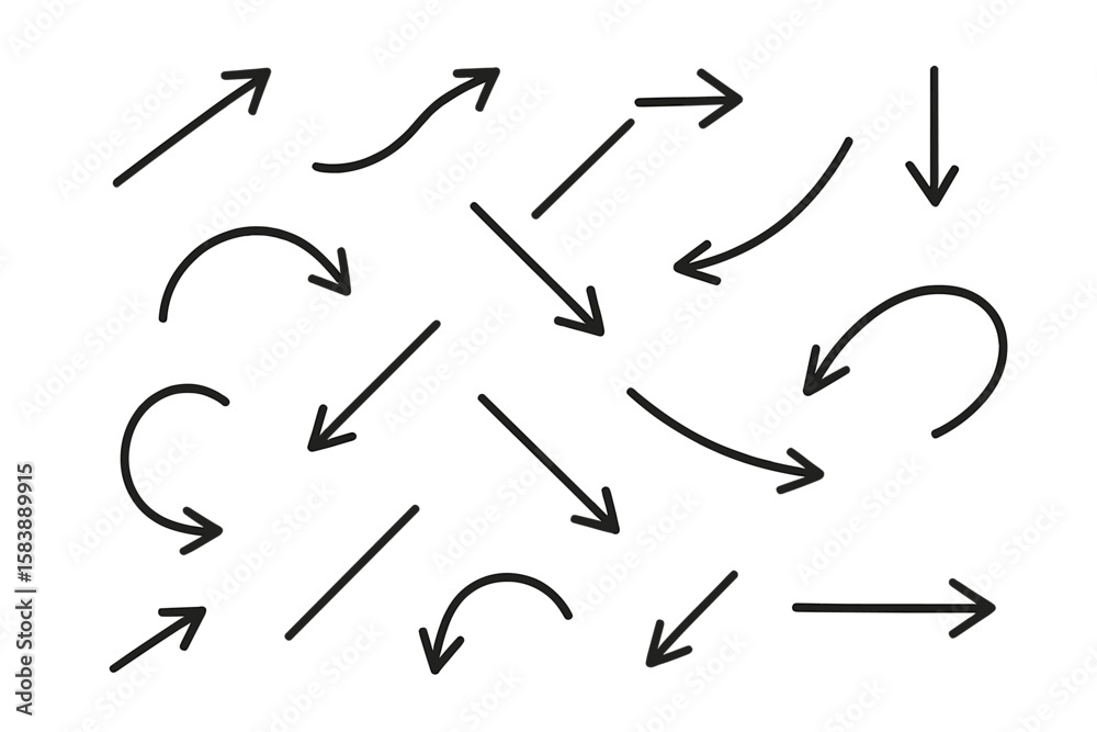 Fototapete a collection of hand-drawn arrow vectors and mark point icons for business and educational design el