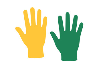 Obraz premium Vector illustration of a colorful child's handprint with fingers and palm, isolated on a white background, representing a happy childhood design with creative paint hands prints and artistic kids