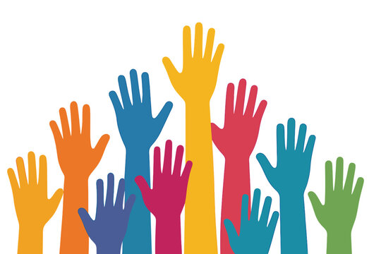 A vector set featuring silhouettes with various raised hands