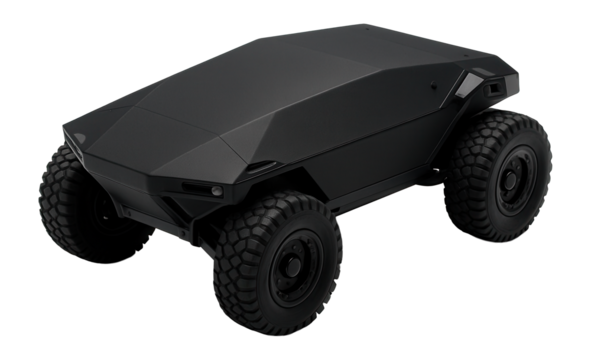 Stealth reconnaissance vehicle with matte black finish and integrated radar-absorbent materials