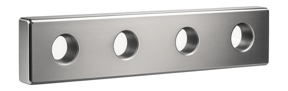 Railway fishplate with drilled holes and chamfered edges