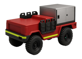 Forest fire support vehicle with rear generator unit and visible tool racks