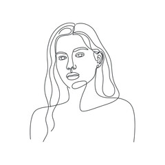 Woman's Portrait Continuous Line Art A Minimalist Depiction of Feminine Beauty in a Single Stroke, Ideal for Modern Art Prints and Elegant Design Projects on White