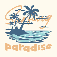 Retro summer paradise beach vector graphic art, long beach california summer time, summer beach sunshine vector print design artwork, take me to the sunshine, Beach Paradise Print T-shirt Design