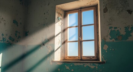 Fototapeta premium Sunlight Streaming Through Old Wooden Framed Window