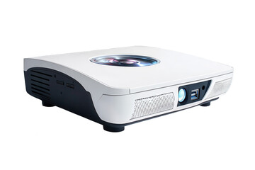 Fototapeta premium White projector with blue light and usb port isolated on a transparent background technology electronic