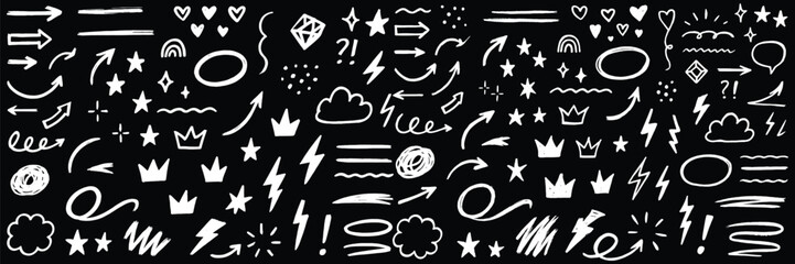 Dynamic White Hand Drawn Elements Arrows Stars and More A Versatile Design Asset for Creative Projects