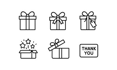 Minimalistic gift box icons with bows and thank you element