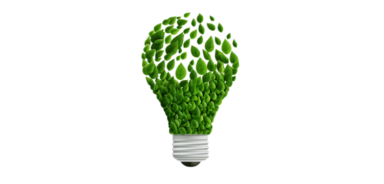 Eco-friendly light bulb with green leaves concept. Symbol of green energy and sustainable resources. Eco tech for carbon neutral goals. Environmental protection illustration. - Powered by Adobe
