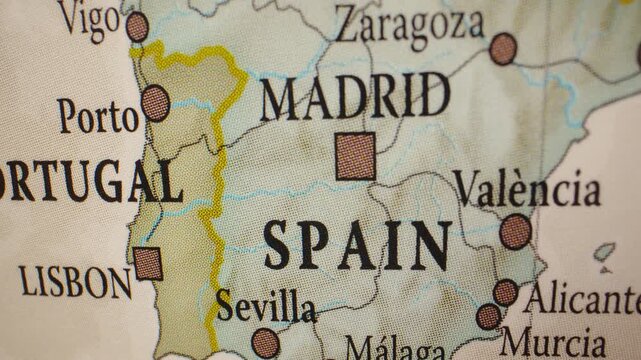 Map of Spain, capital city of Madrid.