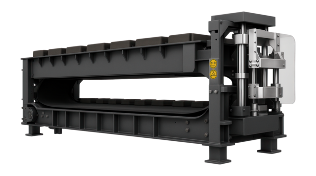 Continuous sand molding line with a conveyor belt and synchronized pattern change for a high-throughput casting operation.